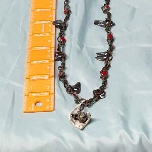 Faux bone, silver, copper and Red lampwork beads Necklace